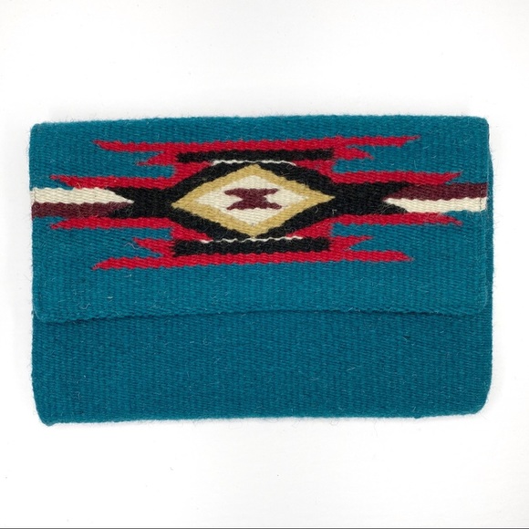Turquoise Chimayo Style Wool Clutch Purse - Picture 6 of 13